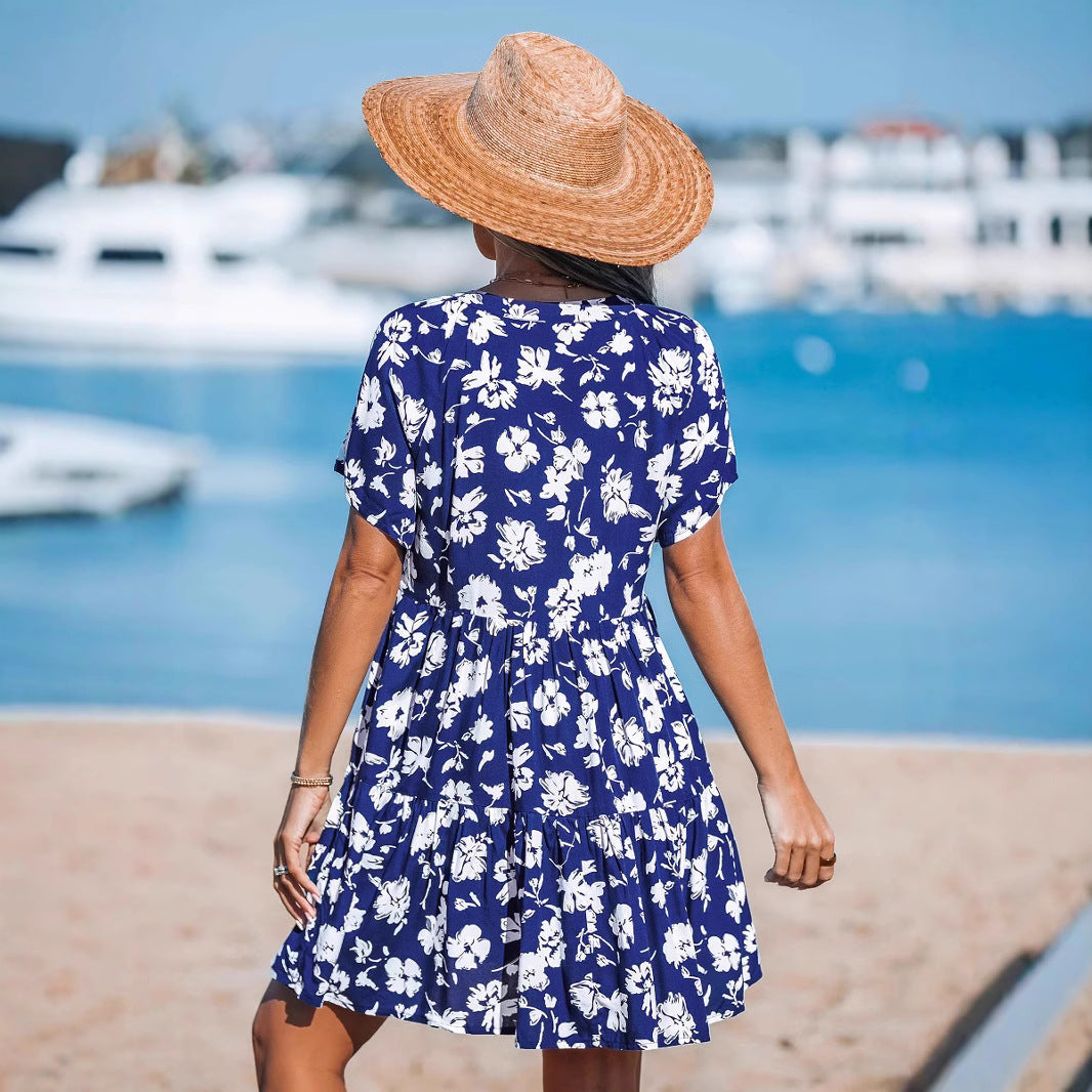 Damen verspieltes Sommerkleid mit V-Ausschnitt und luftigen Ärmeln Echo Archiv