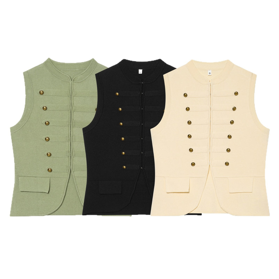 Damen Strickweste im Military‑Stil mit goldenen Zierknöpfen Echoarchiv