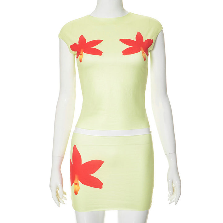 Damen modisches Oberteil und Rock Set mit floralem Design Echo Archiv
