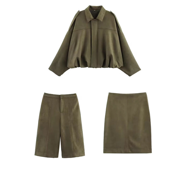 Damen Oversize-Suede-Blouson mit verkürztem Saum und Schulterklappen Echo Archiv
