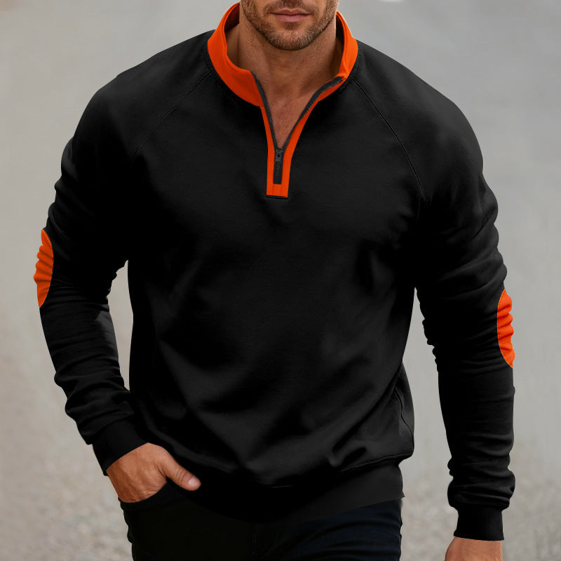Herren sportlicher Kapuzenpullover mit kurzem Reißverschluss und modischen Kontrastelementen Echoarchiv