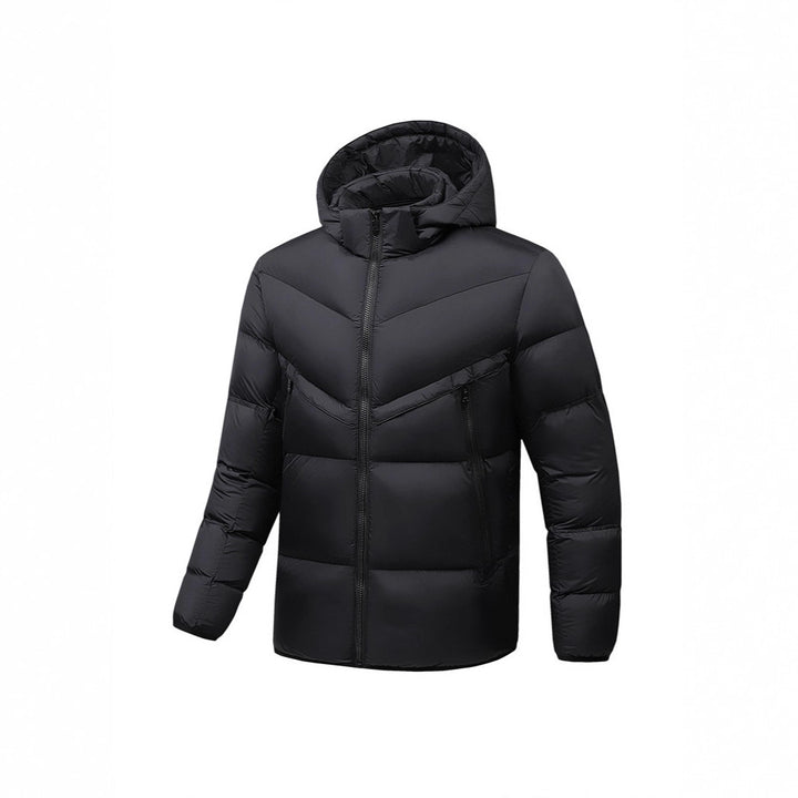 Herren Leichte Daunenoptik-Steppjacke mit Kapuze, winddichter Thermoisolierung und vertikalen Reißverschlusstaschen Echoarchiv