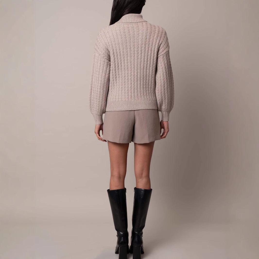 Damen Modischer Strickpullover mit hohen Kragen – Mavelle