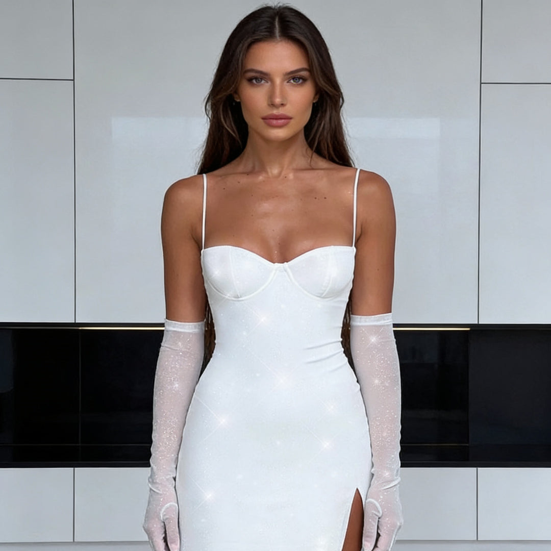 Damen Verführerisches Mini-Kleid mit Glitzer und Trägern Echo Archiv