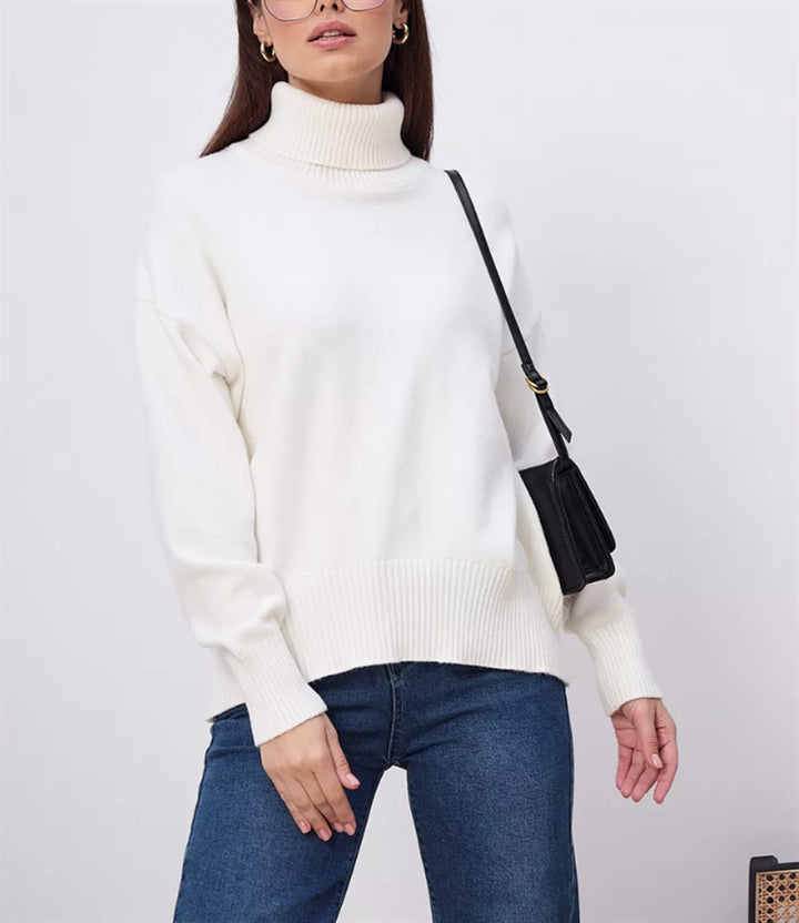 Damen Boxy-Rollkragenpullover aus feinem Feinstrick mit überschnittener Schulter – Mavelle