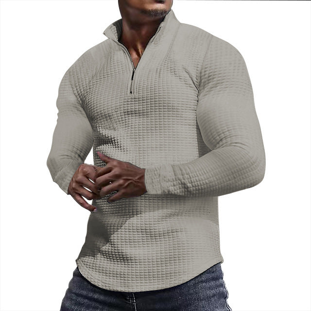 Herren Waffelstrick-Langarmshirt mit kurzem Reißverschluss Echoarchiv