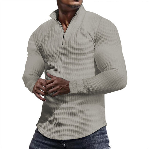 Herren Waffelstrick-Langarmshirt mit kurzem Reißverschluss Echoarchiv