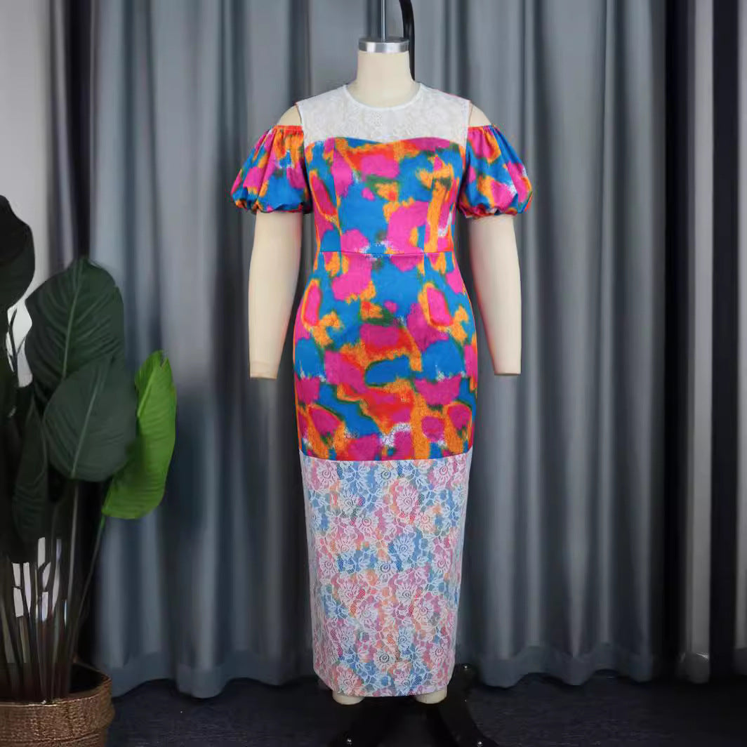 Damen Maxikleid mit voluminösen Puffärmeln und floralem Spitzenbesatz Echo Archiv
