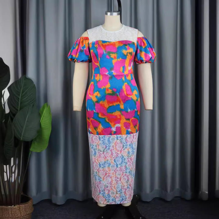 Damen Maxikleid mit voluminösen Puffärmeln und floralem Spitzenbesatz Echo Archiv