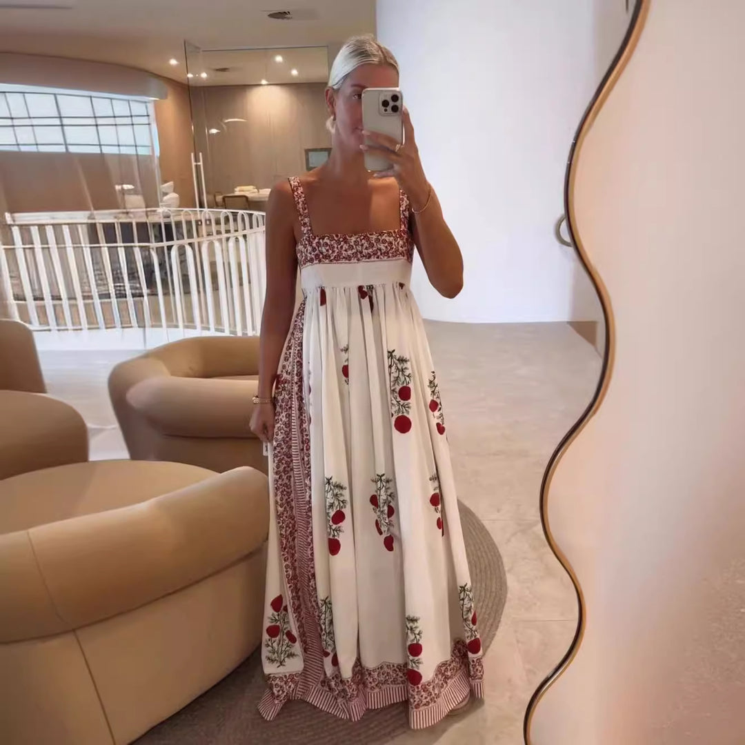 Damen Langes Sommerkleid mit floralen Akzenten und breiten Trägern Echo Archiv