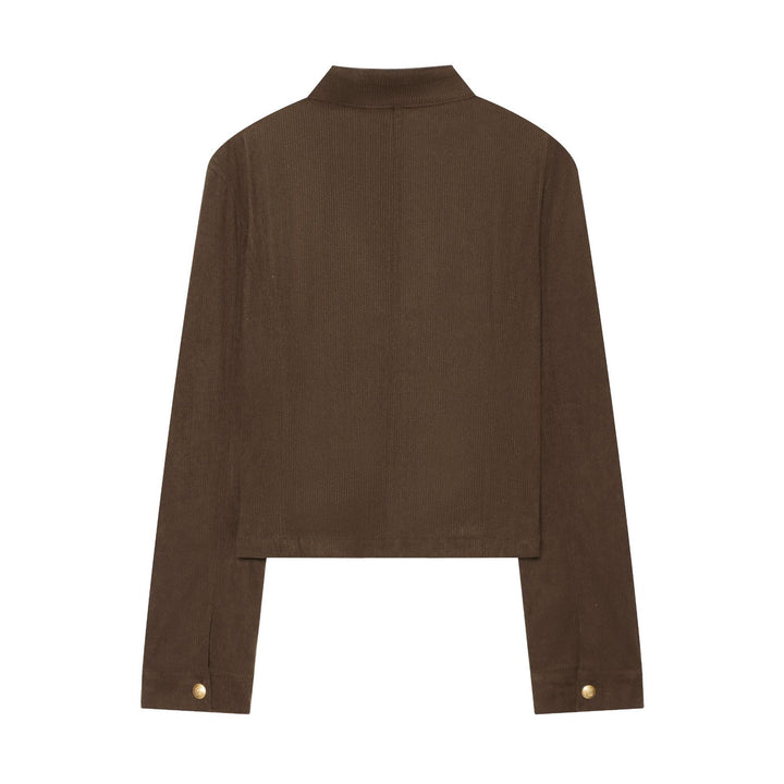Damen taillierte Military-Jacke im Cord-Look mit Stehkragen und goldfarbener Zierknopfleiste – Célinea