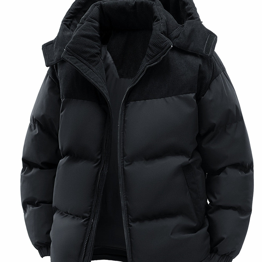 Herren Wattierte Steppjacke mit Cordbesatz, hohem Kragen & Thermofutter Echoarchiv