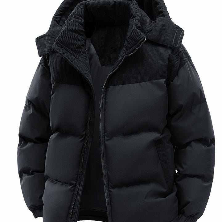 Herren Wattierte Steppjacke mit Cordbesatz, hohem Kragen & Thermofutter Echoarchiv