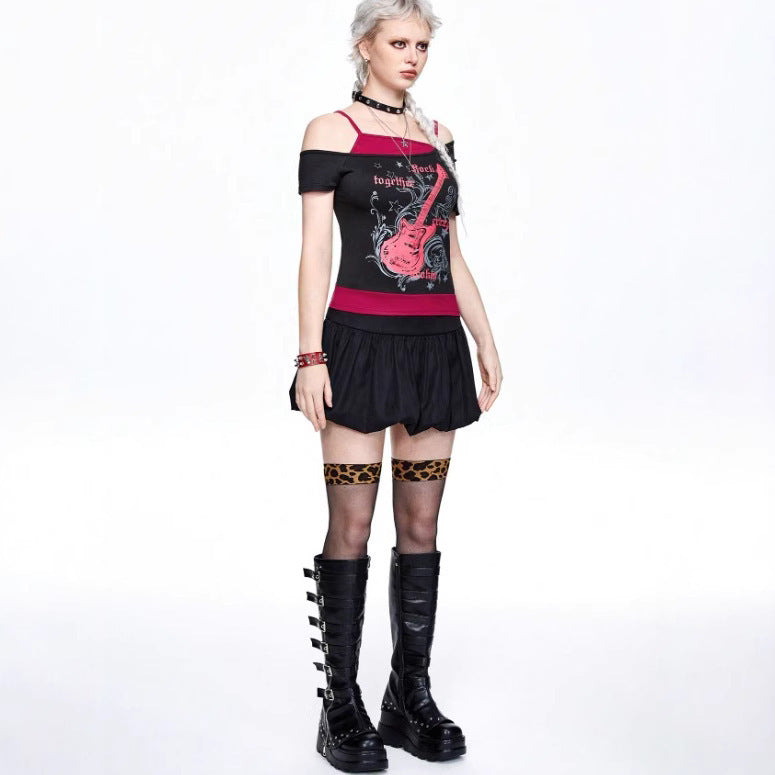 Damen Asymmetrisches Rock-T-Shirt mit grafischem Druck Echo Archiv
