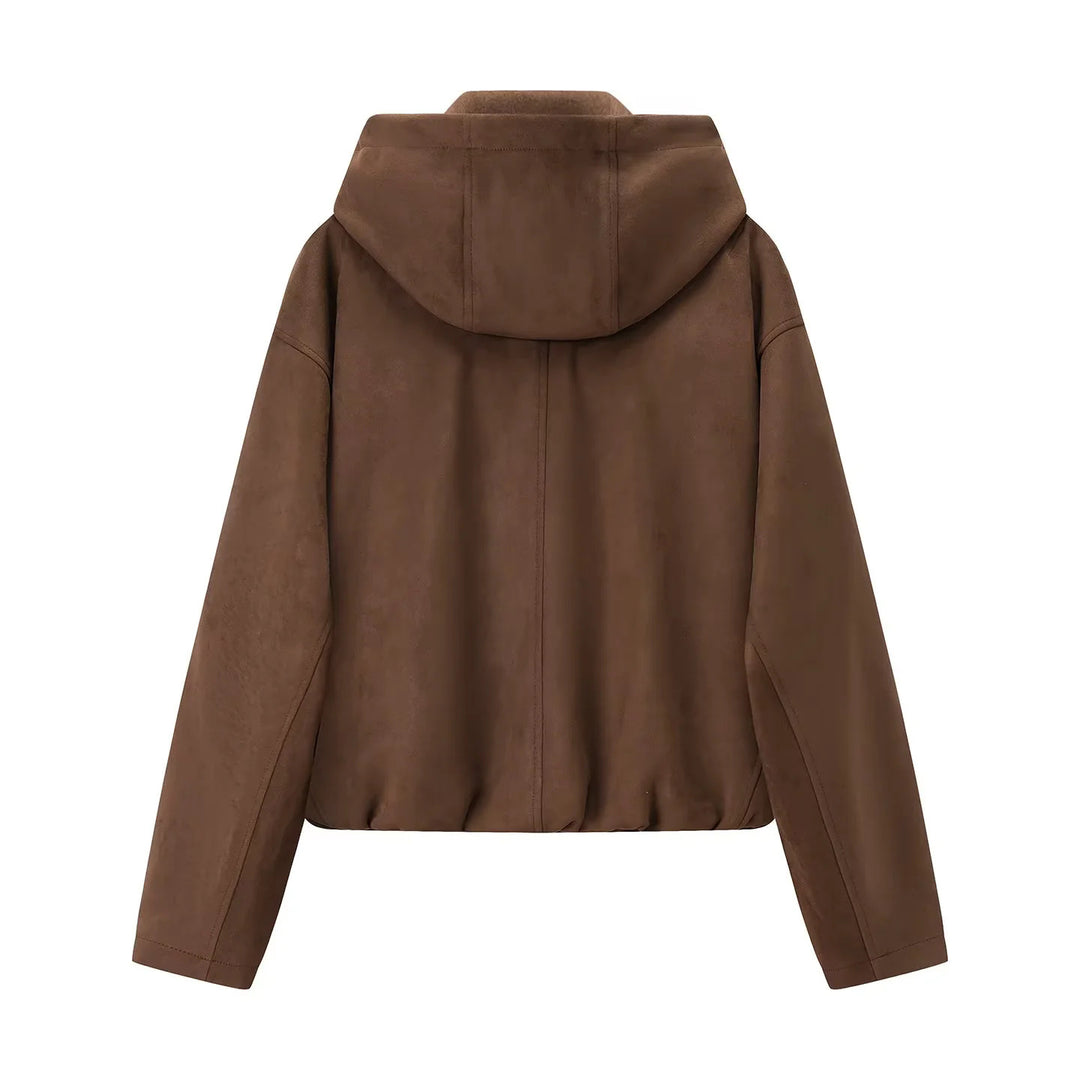 Damen nan kastige Veloursimitat-Kapuzenjacke mit verdecktem Reißverschluss und elastischem Saum Echo Archiv