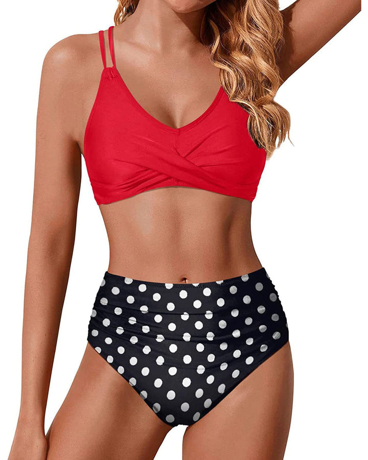 Damen Hochtailliertes Bikini-Set mit gerafftem Oberteil Echo Archiv