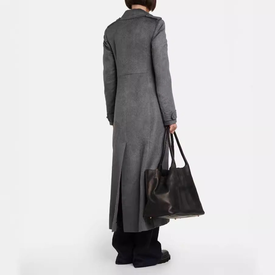 Damen Bodenlanger Zweireihiger Mantel im Vintage-Tailoring mit breitem Schalkragen Echoarchiv