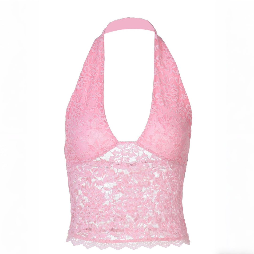 Damen Elegantes Spitzen-Crop-Top mit tiefem V-Ausschnitt und halter Design Echo Archiv