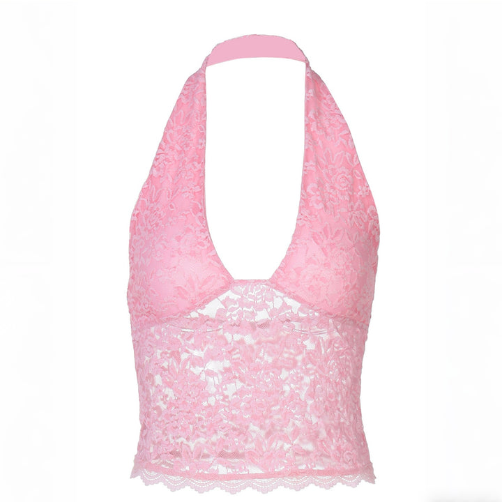 Damen Elegantes Spitzen-Crop-Top mit tiefem V-Ausschnitt und halter Design Echo Archiv