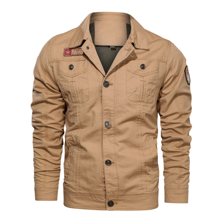 Herren Canvas Overshirt mit militärischer Optik Kontraststeppungen und Brustklappen – Taviero