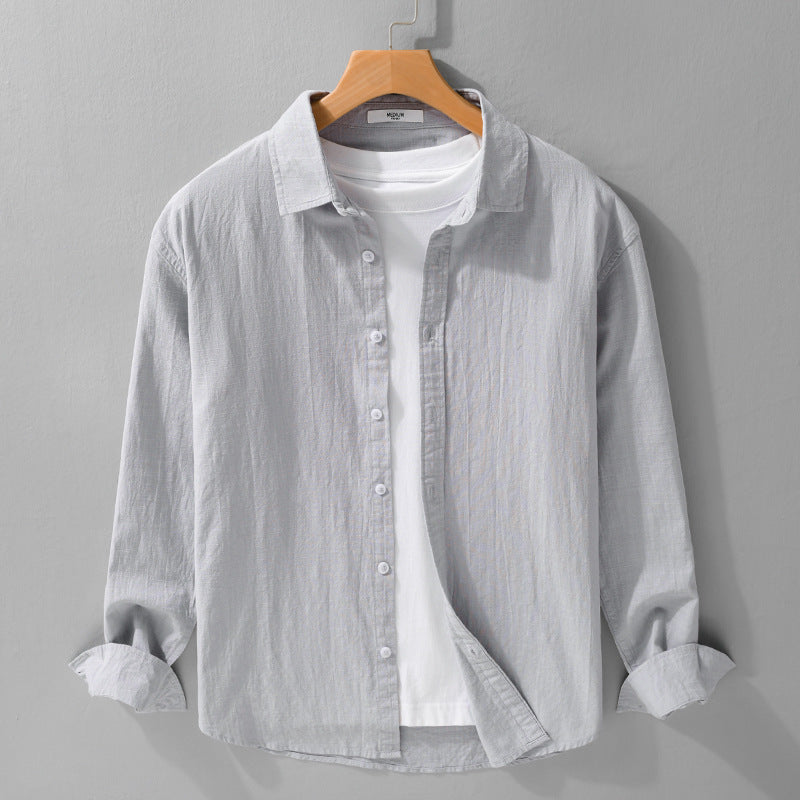 Herren Leichtes Crinkle-Leinen Baumwoll-Hemd im Layering-Stil mit Kentkragen Echoarchiv
