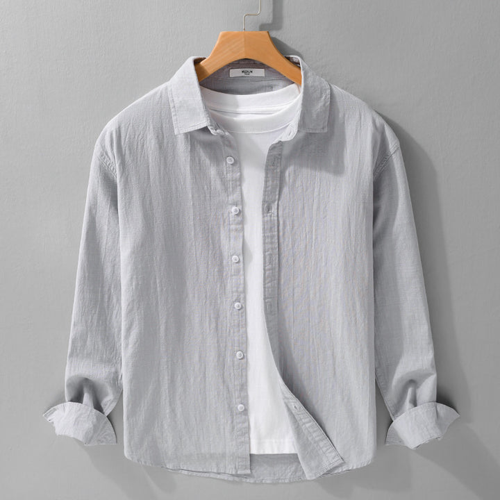 Herren Leichtes Crinkle-Leinen Baumwoll-Hemd im Layering-Stil mit Kentkragen Echoarchiv