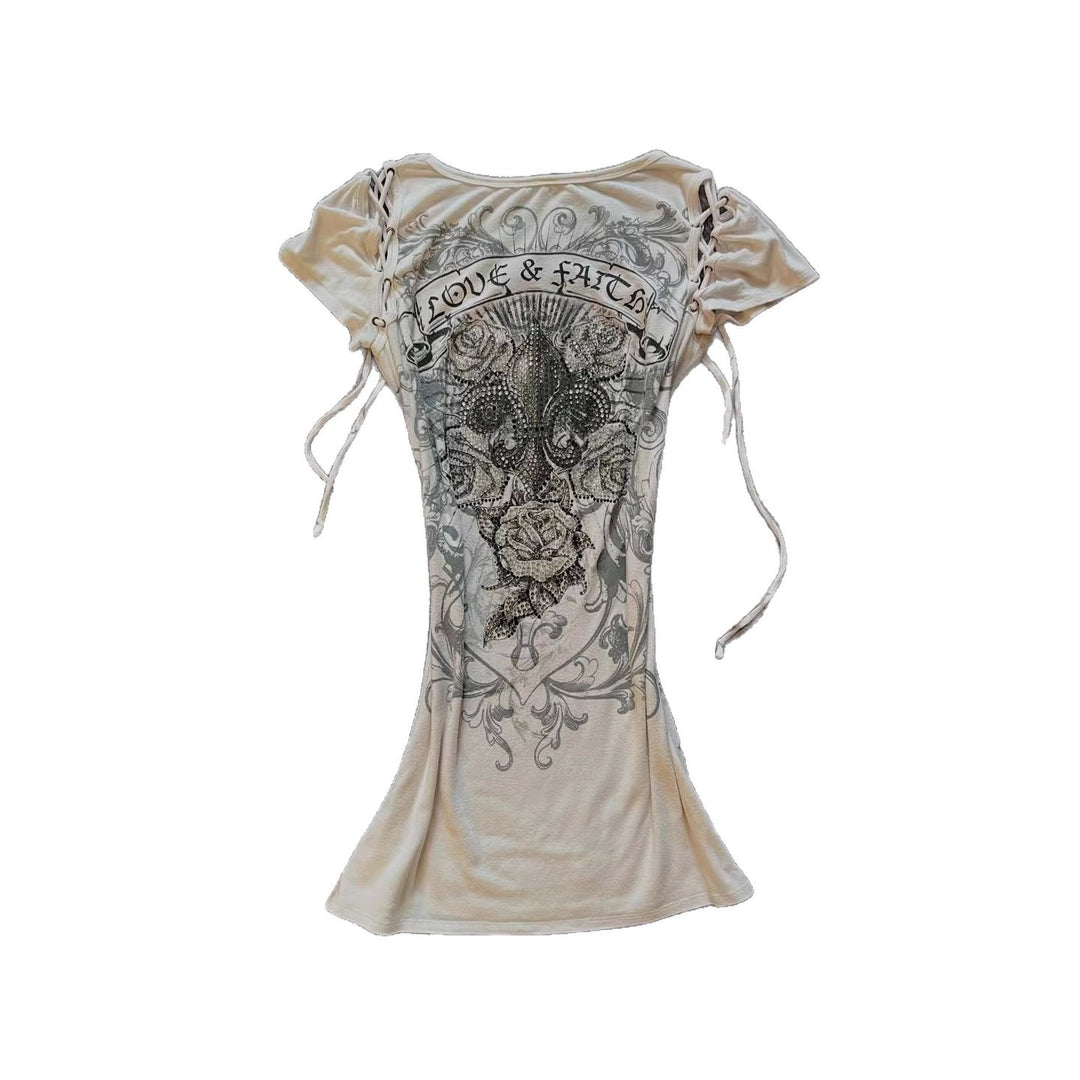 Damen Elegantes T-Shirt mit dekorativen Schnürdetails Echo Archiv