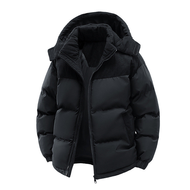 Damen Thermo-Puffer-Kurzjacke mit Cord‑Schulter und Kapuzenkragen Echoarchiv