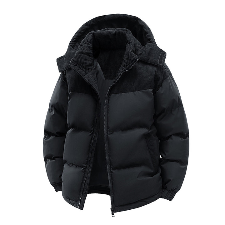 Damen Thermo-Puffer-Kurzjacke mit Cord‑Schulter und Kapuzenkragen Echoarchiv