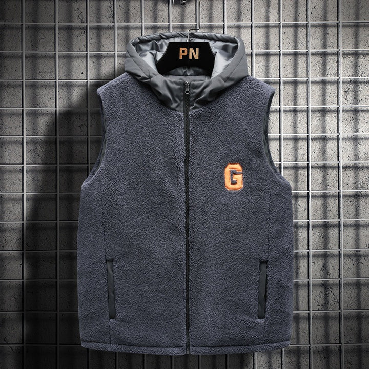 Herren Teddy-Fleece-Weste mit Stehkragen, Reißverschluss und aufgesetzten Taschen – Marzano