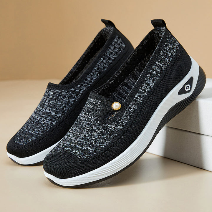 Damen nan atmungsaktive gestrickte Slip-On Slipper mit Perlenapplikation und stoßdämpfender EVA-Sohle Echo Archiv