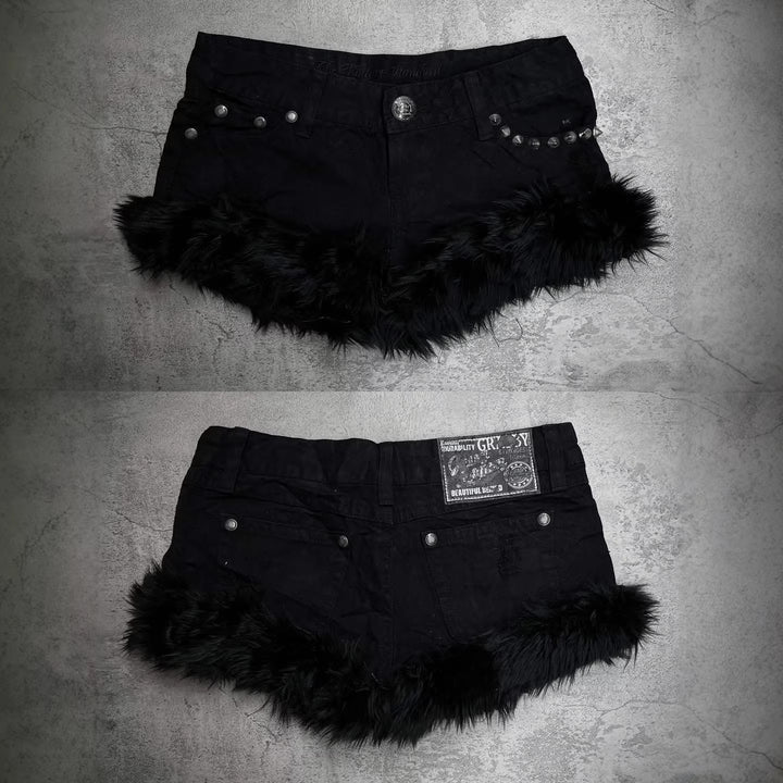 Damen Kurze Jeans mit flauschigen Saum Echo Archiv
