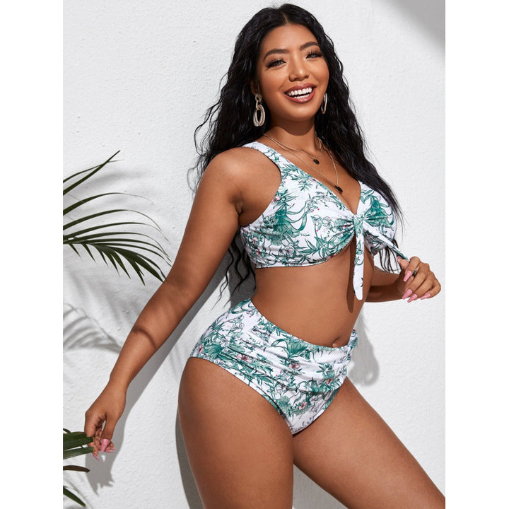 Damen Hochgeschnittener Bikini mit modischem Wickeloberteil und floralem Muster Echo Archiv