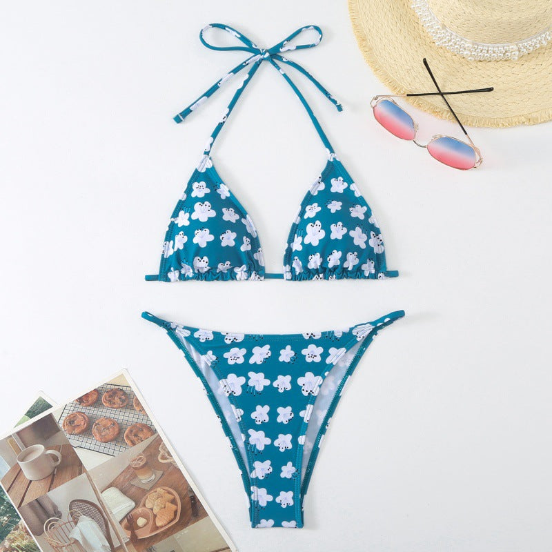 Damen Triangel-Bikini mit verspieltem floralem Design und verstellbaren Trägern Echo Archiv