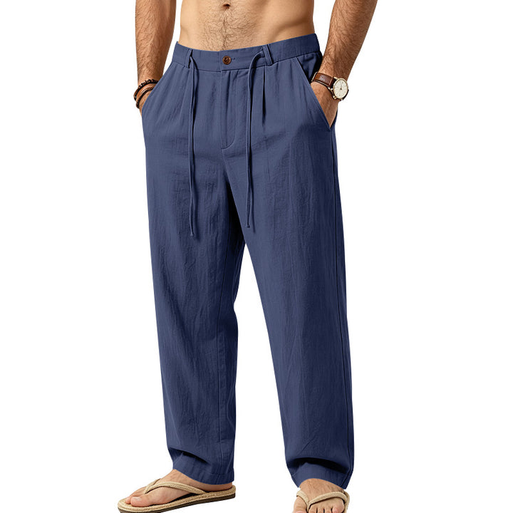 Herren Lässige Loungehose aus Leinenmischung mit Bundfalten und verdecktem Kordelzug Echoarchiv