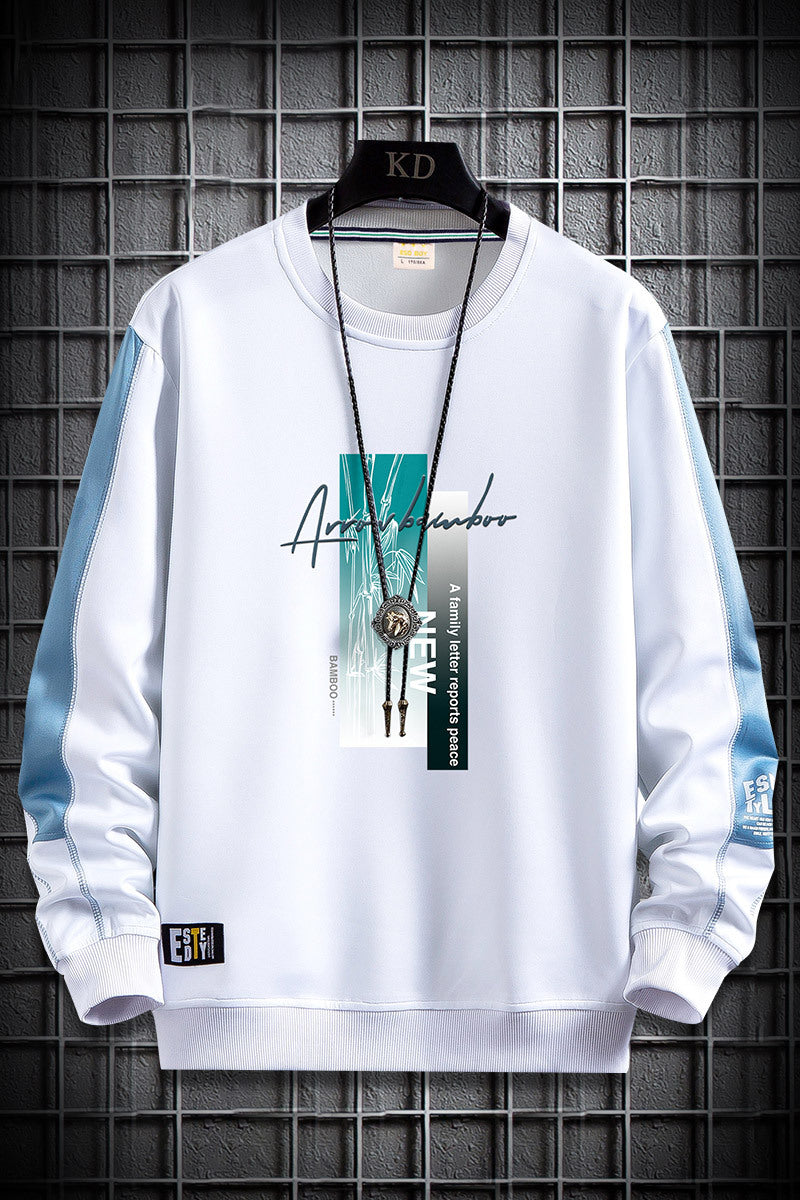 Herren Sportlich‑urbanes Rundhals‑Sweatshirt mit Kontrastärmeln, gerippten Bündchen & frontalem Grafikprint Echoarchiv
