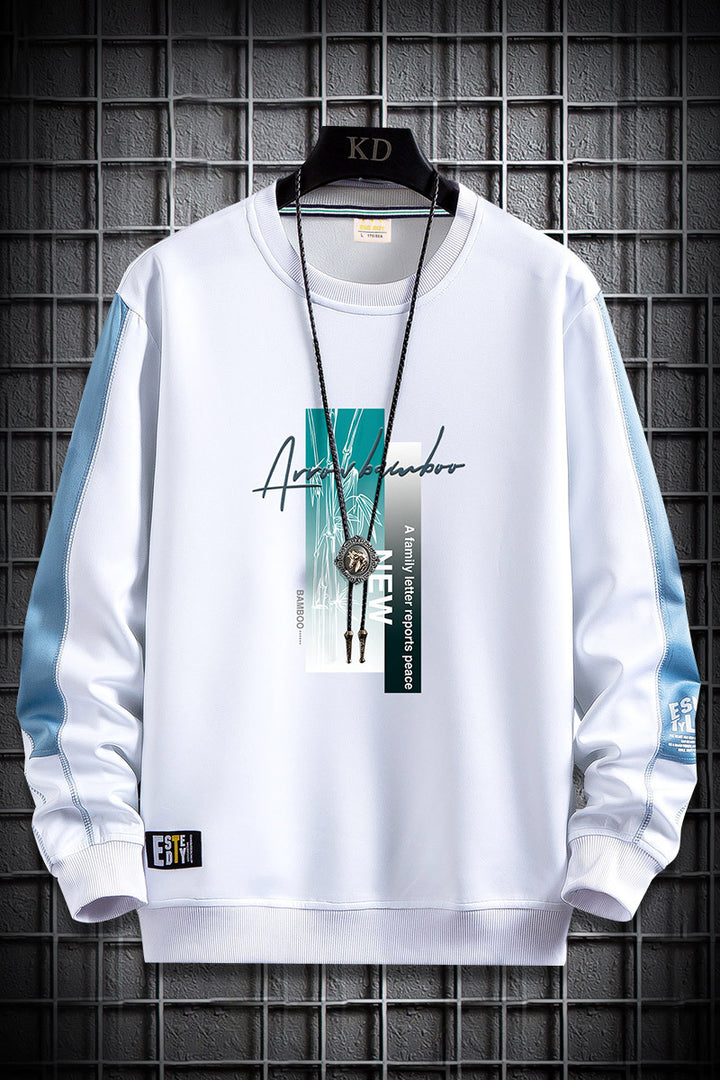 Herren Sportlich‑urbanes Rundhals‑Sweatshirt mit Kontrastärmeln, gerippten Bündchen & frontalem Grafikprint Echoarchiv