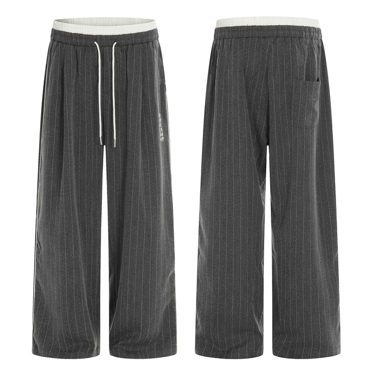 Damen Weite Pinstripe-Culotte-Hose mit elastischem Bund und Kordelzug Echoarchiv