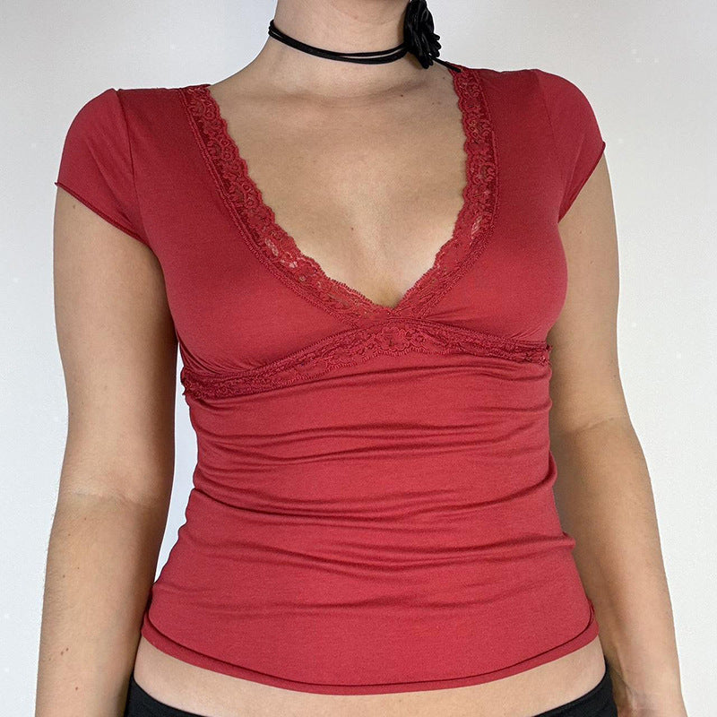 Damen Elegantes Oberteil mit Spitzen- und Drapierungselementen Echo Archiv