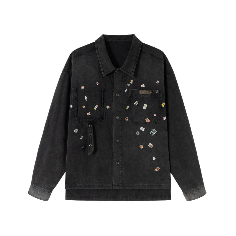 Herren Overshirt aus Denim mit aufgesetzten Pin-Patches und Used-Details Echoarchiv