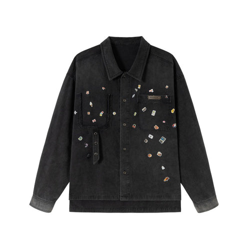 Herren Overshirt aus Denim mit aufgesetzten Pin-Patches und Used-Details Echoarchiv