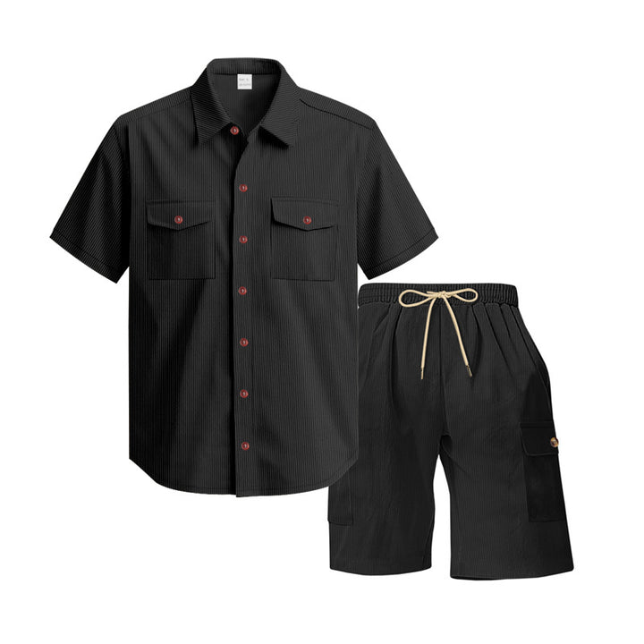 Herren modisches Kurzarm-Hemden- und Cargo-Shorts-Set mit praktischen Taschen und elastischem Bund Echoarchiv
