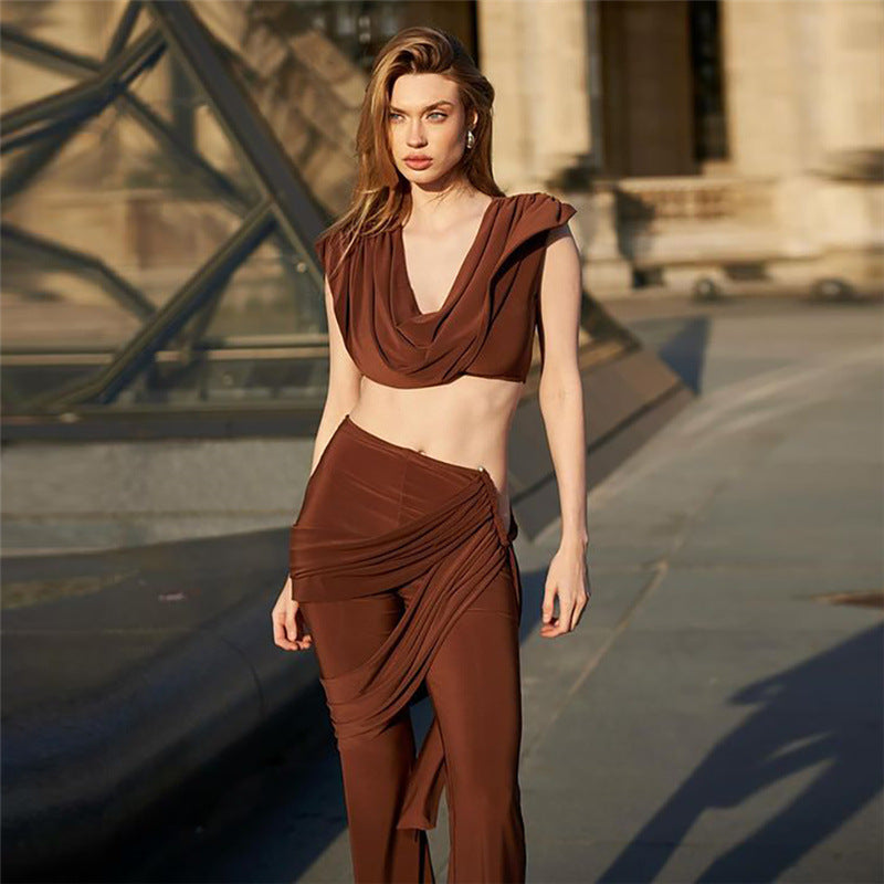 Damen Elegantes Ensemble mit fließendem Oberteil und weitem Bein Echo Archiv