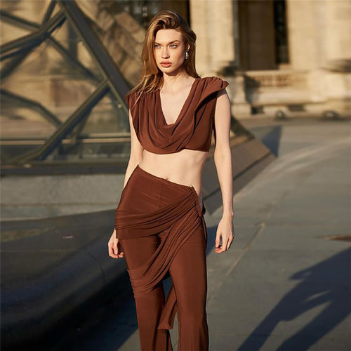 Damen Elegantes Ensemble mit fließendem Oberteil und weitem Bein Echo Archiv