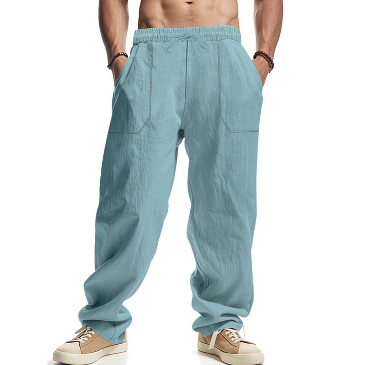 Herren lässige Leinenhose mit seitlichen Taschen und elastischem Bund Echoarchiv