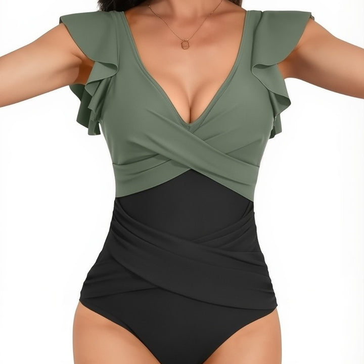 Damen eleganter Badeanzug mit fließenden Rüschen Echo Archiv