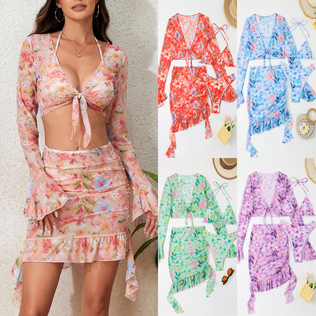 Damen Badeset mit floralem Design, kurzem Oberteil und Wickelrock Echo Archiv
