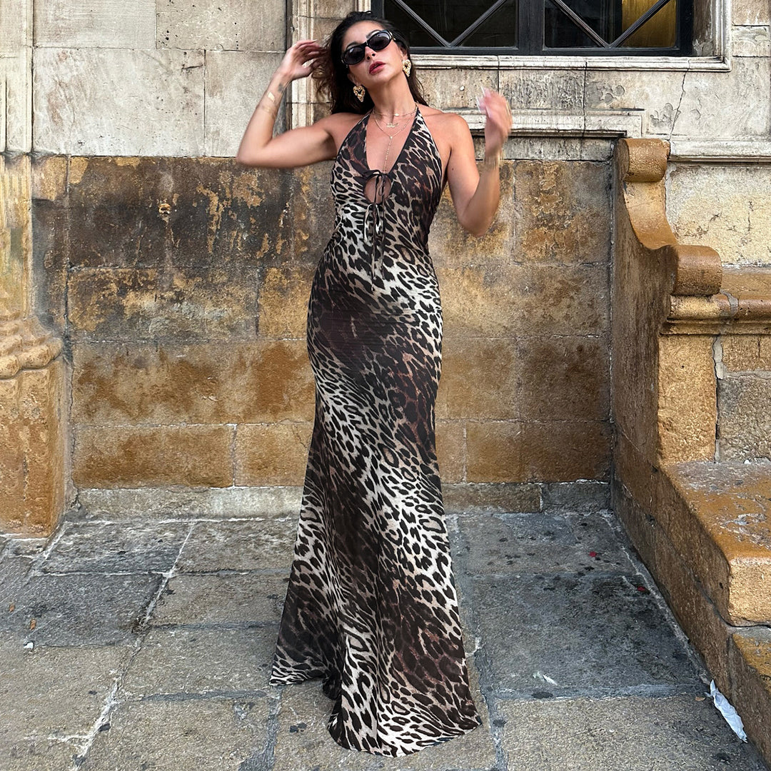 Damen Maxikleid mit tiefem V-Ausschnitt und verstellbaren Trägern Echo Archiv