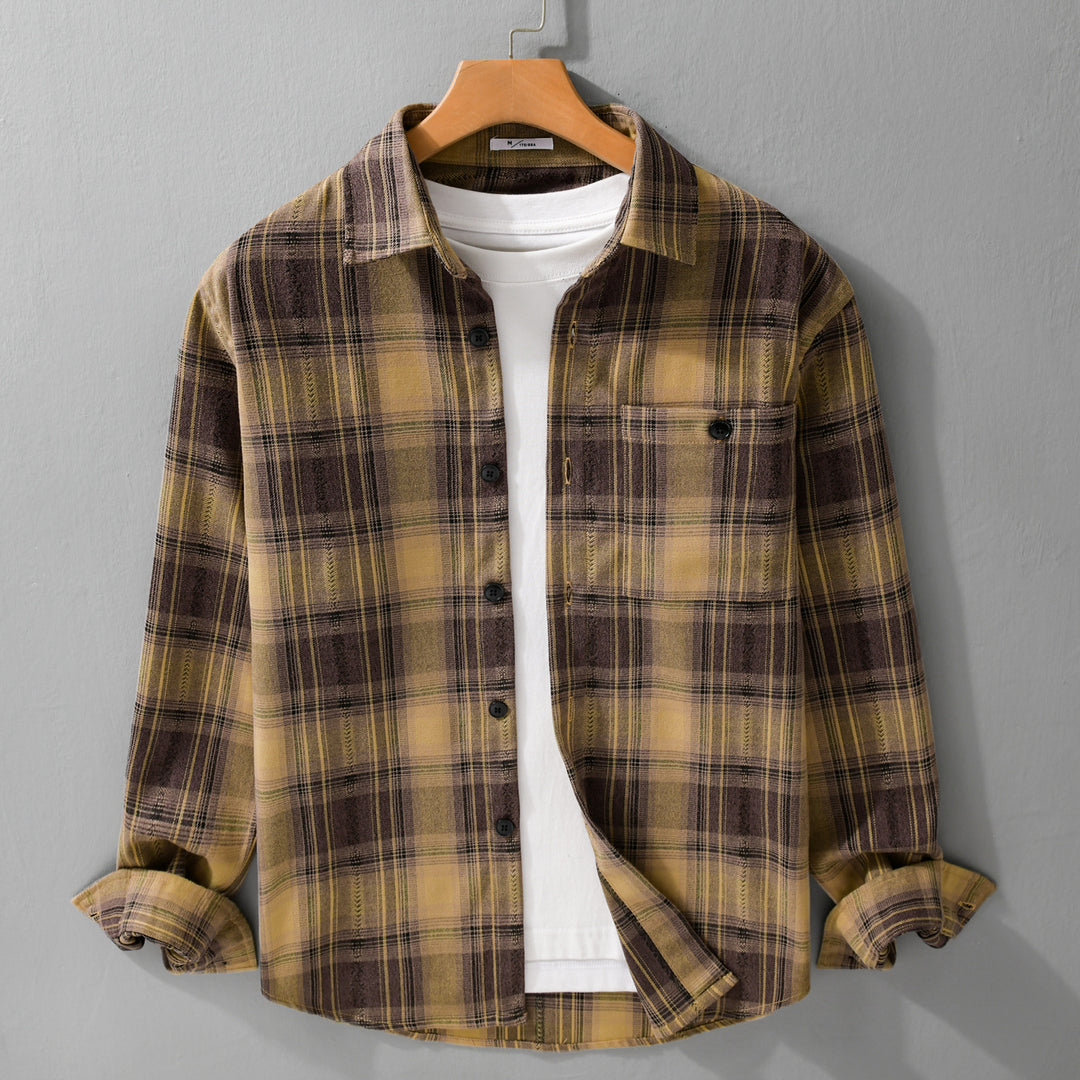 Herren Kariertes Flanell‑Hemdjacke im Overshirt‑Stil mit weich gebürsteter Oberfläche Echoarchiv