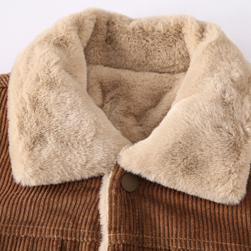 Herren Cordjacke mit Teddyfutter und Druckknopfverschluss – Taviero